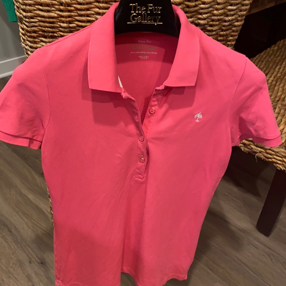 Lilly Pulitzer Chic Fit Bright Pink/White Polo